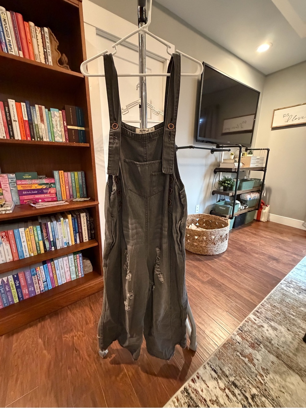 Three Bird Nest Washed Black Denim Overalls